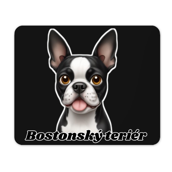 Boston s nápisem Bostonský teriér