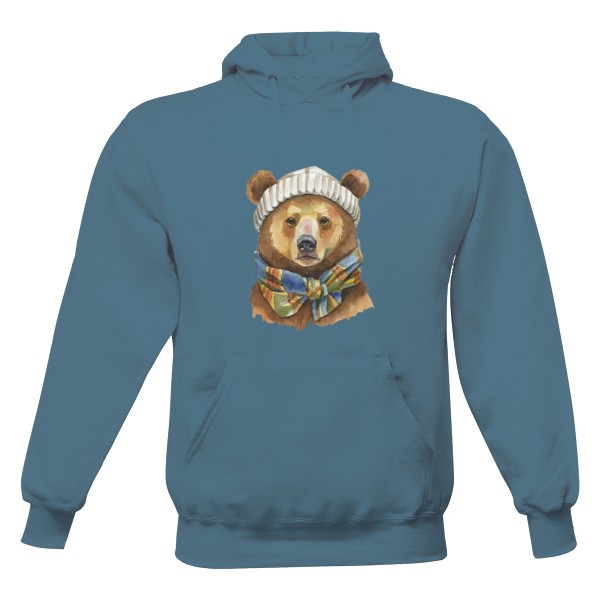 Pánská mikina s kapucí s potiskem Medvěd s šálou