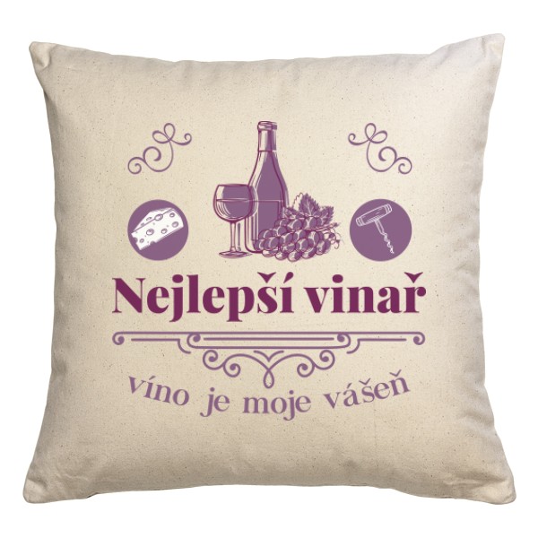 Polštář bavlněný  s potiskem Nejlepší vinař