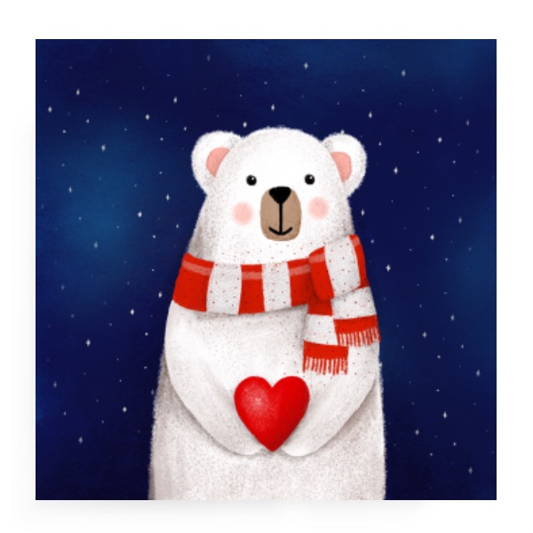 Fotoplátno čtverec s potiskem Obraz medvídek se srdcem na dlani