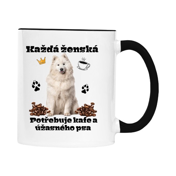 Samojed a kávová zrna