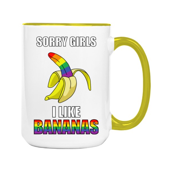 Hrnek velký barevný s potiskem Sorry girls i like bananas - hrnek