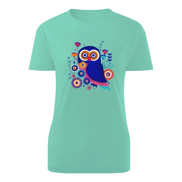 Tričko s potiskem Sova v kvetech