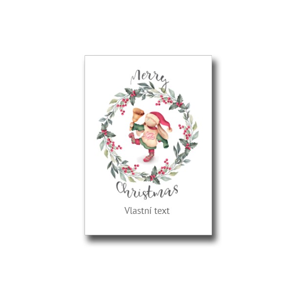Přáníčko s potiskem Merry Christmas zajko