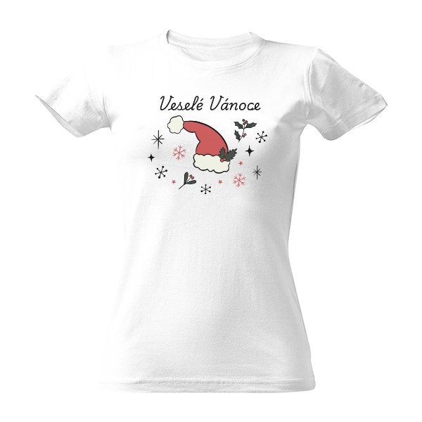Tričko s potiskem Veselé Vánoce – Santa čepice